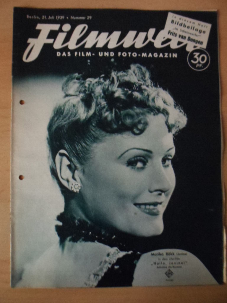 FILMWELT magazine side cover Issue 29 21 July 1939
