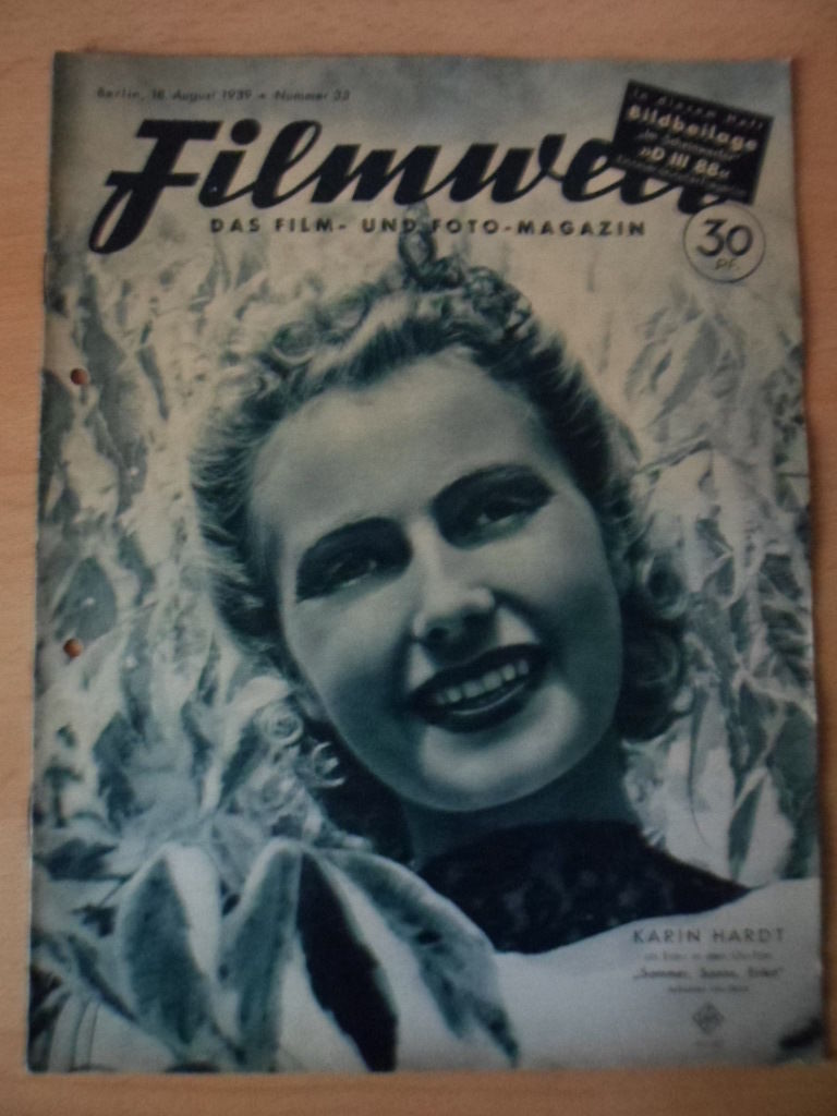 FILMWELT magazine side cover Issue 33 18 August 1939