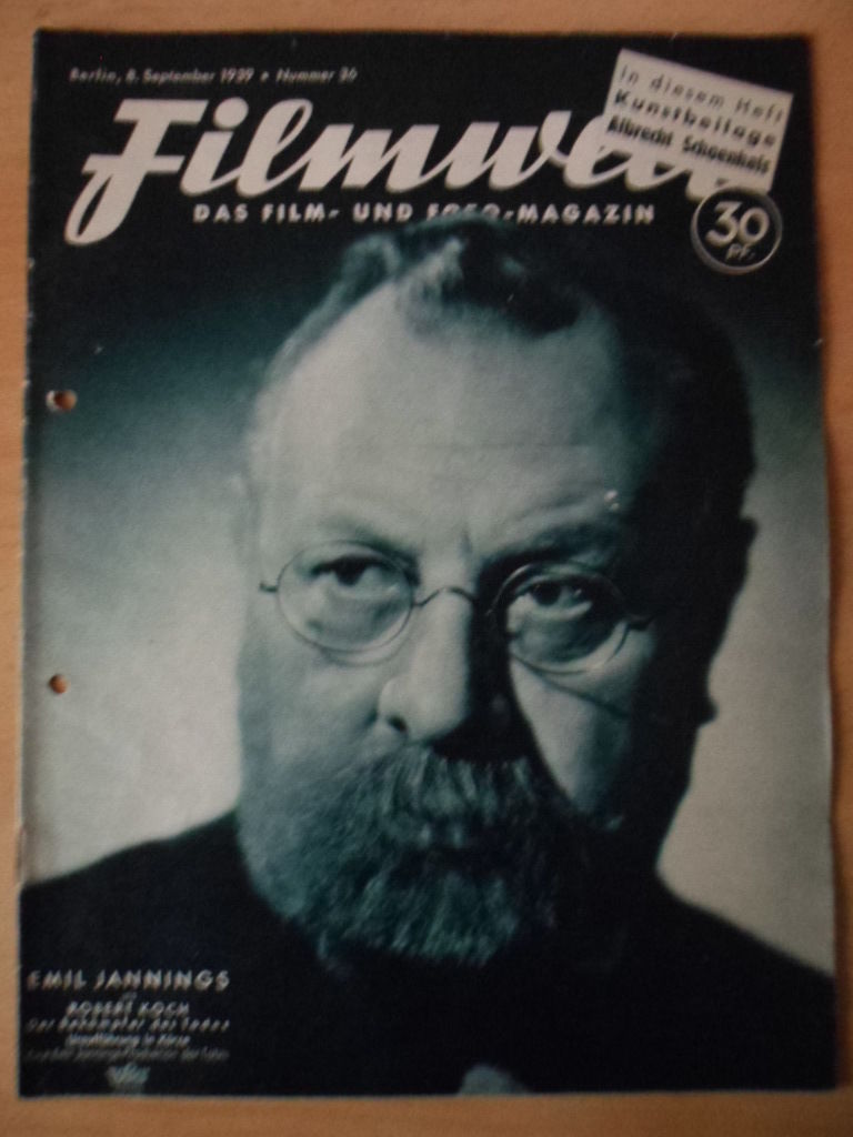 FILMWELT magazine side cover Issue 36 8 September 1939