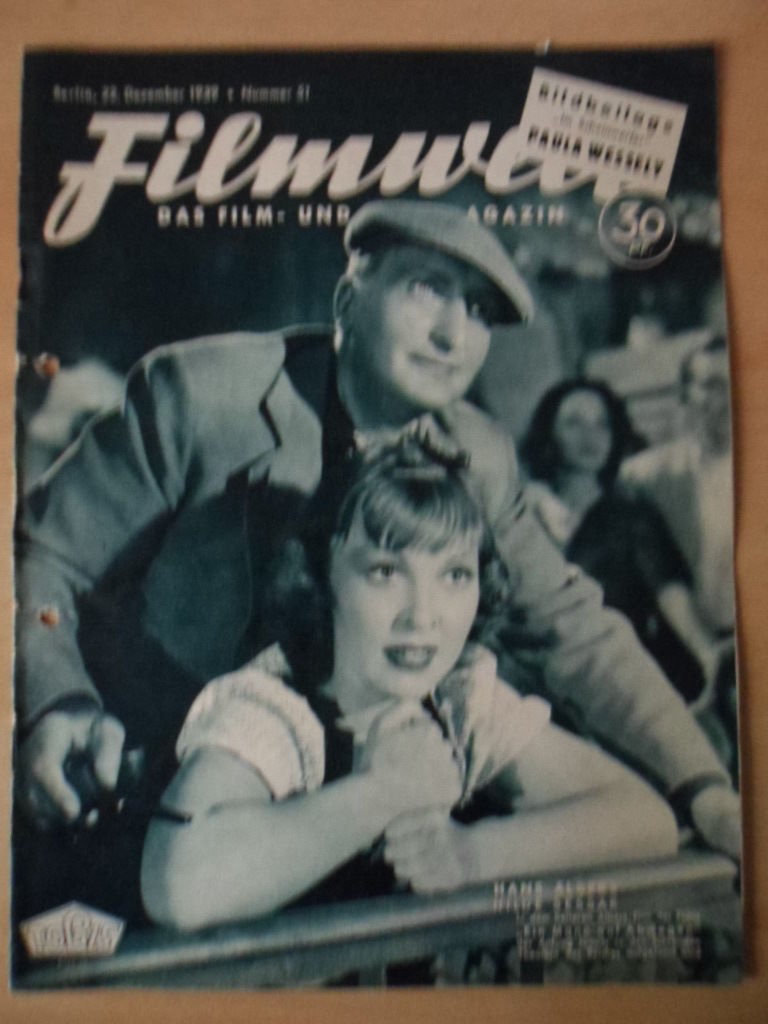 FILMWELT magazine side cover Issue 51 22 December 1939
