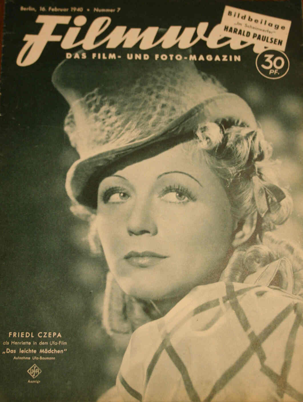 FILMWELT magazine side cover Issue 7 16 February 1940