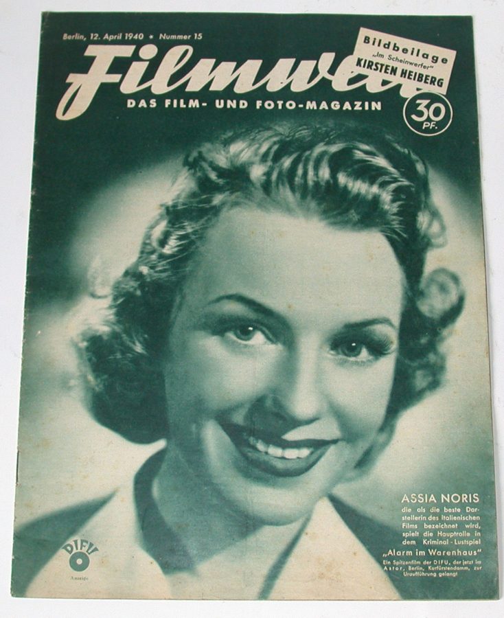 FILMWELT magazine side cover Issue 15 12 April 1940