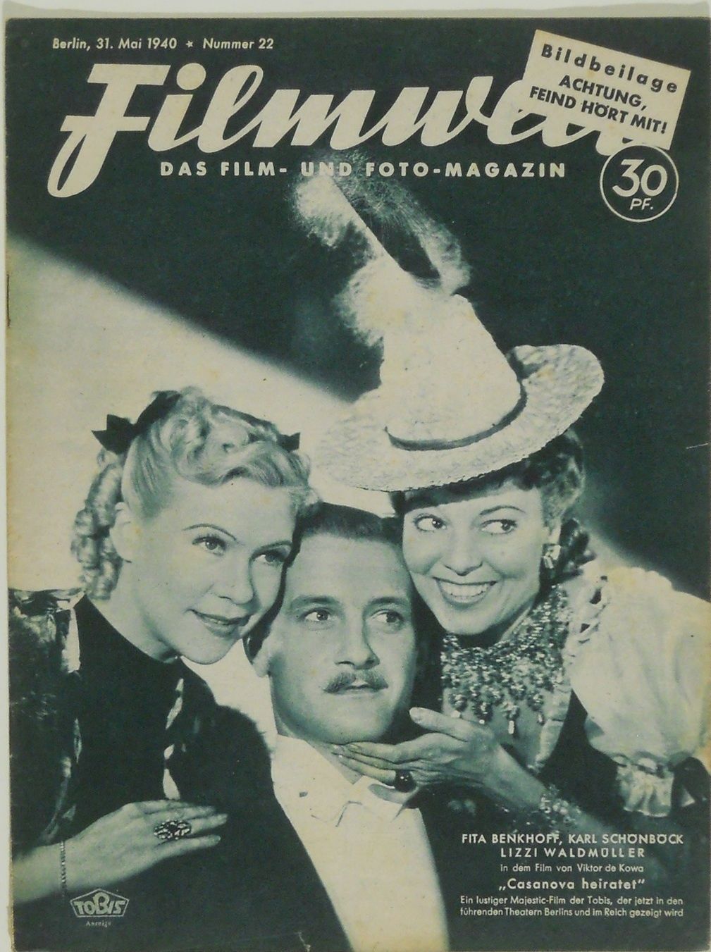 FILMWELT magazine side cover Issue 22 31 May 1940