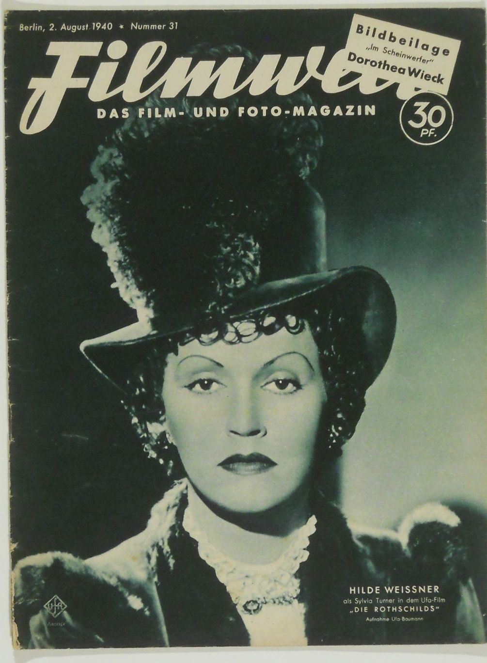 FILMWELT magazine side cover Issue 31 2 August 1940