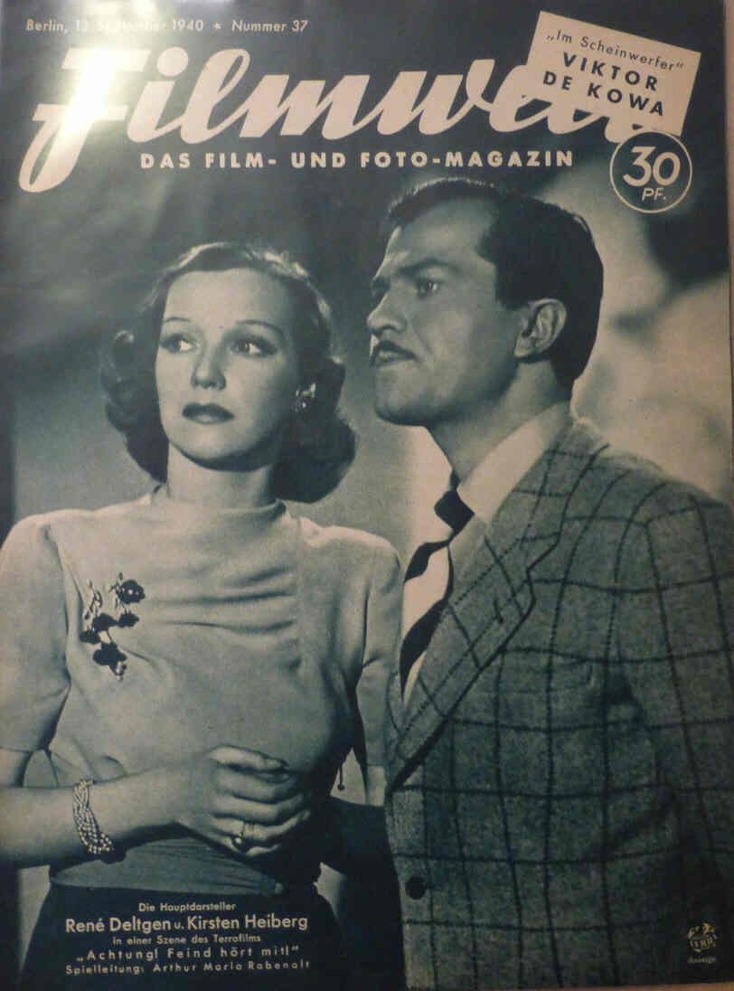 FILMWELT magazine side cover Issue 37 13 September 1940