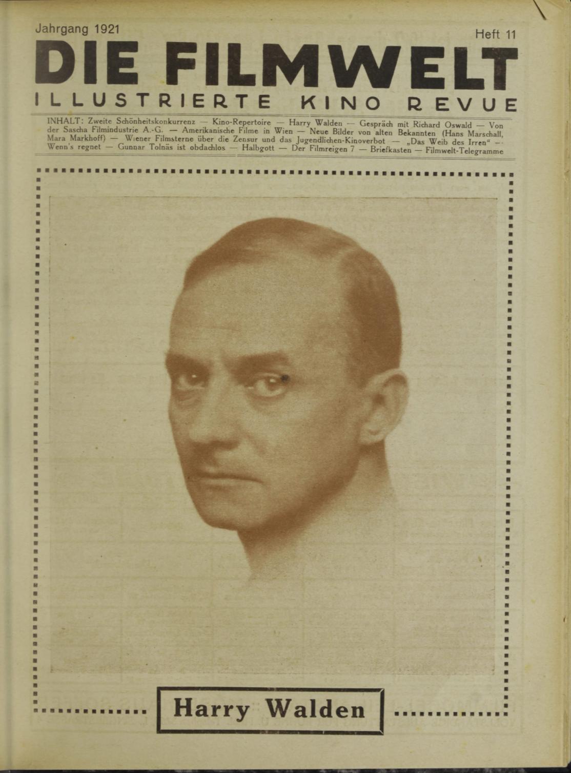 FILMWELT | DIE magazine side cover Issue 11   1921