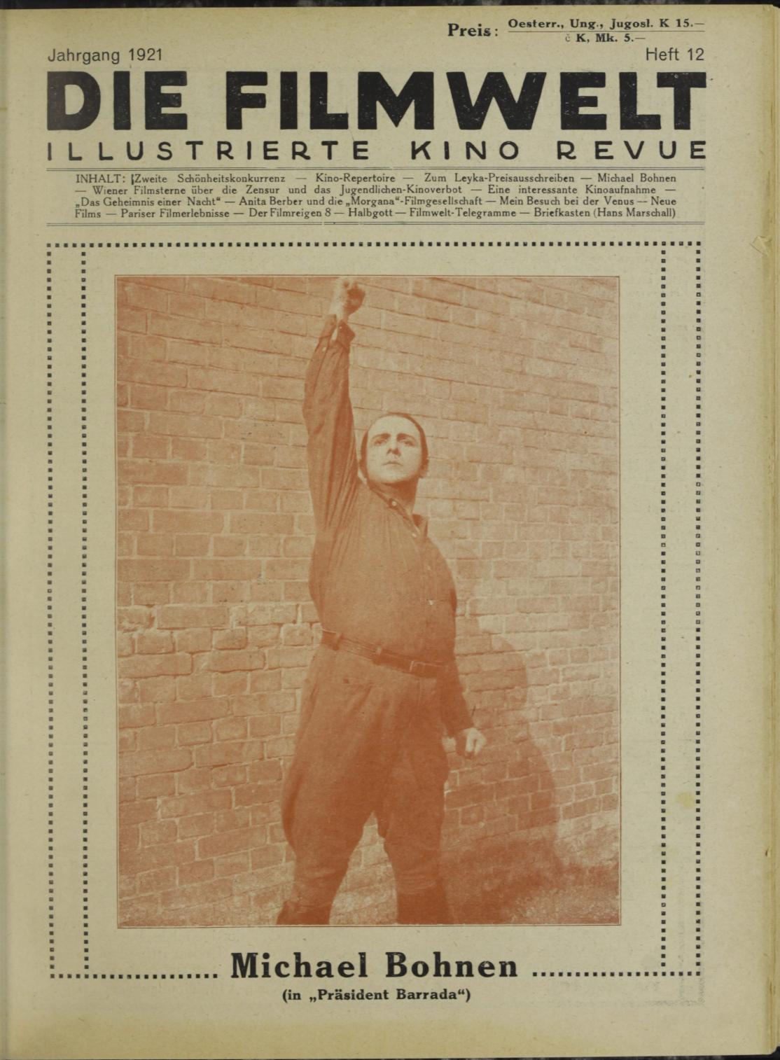 FILMWELT | DIE magazine side cover Issue 12   1921