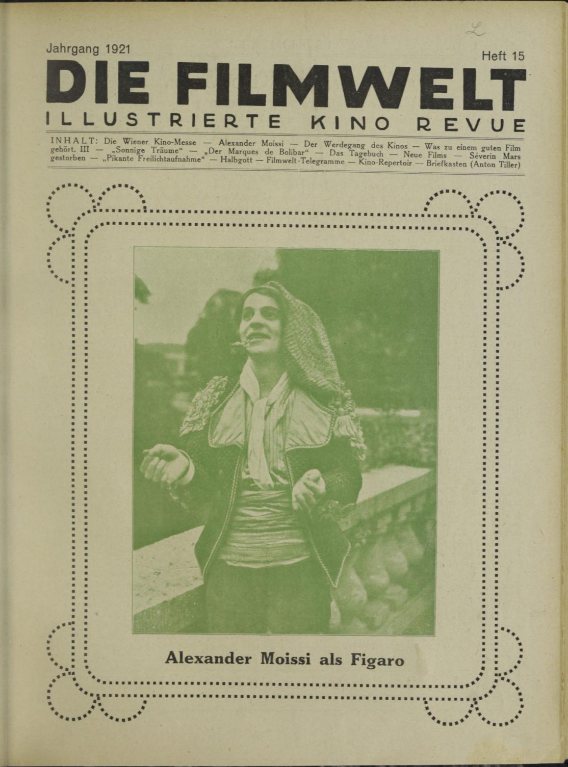 FILMWELT | DIE magazine side cover Issue 15   1921