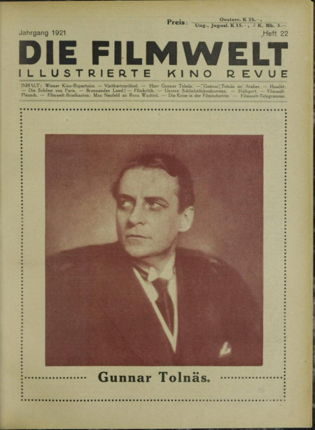 FILMWELT | DIE magazine side cover Issue 22   1921