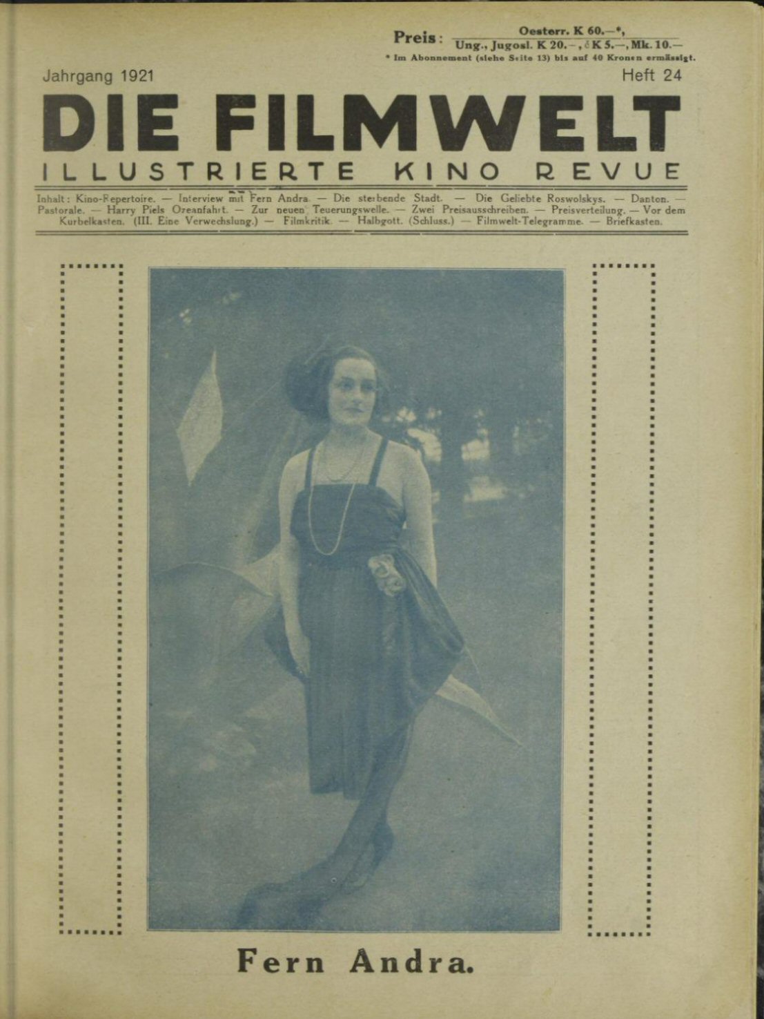 FILMWELT | DIE magazine side cover Issue 24   1921