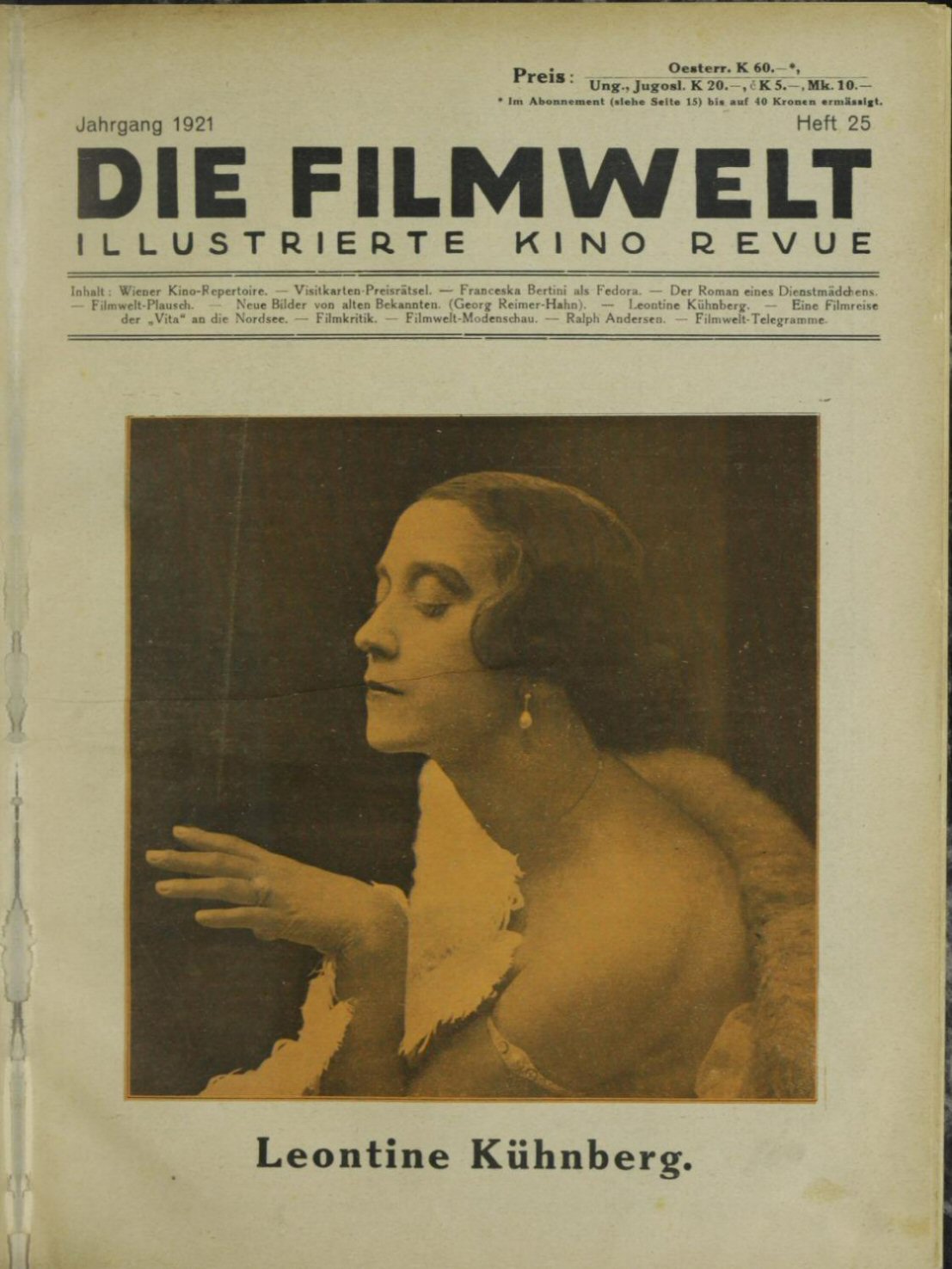 FILMWELT | DIE magazine side cover Issue 25   1921