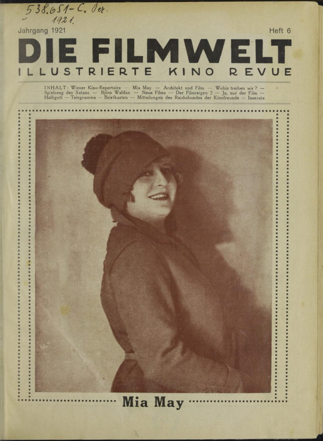 FILMWELT | DIE magazine side cover Issue 6   1921