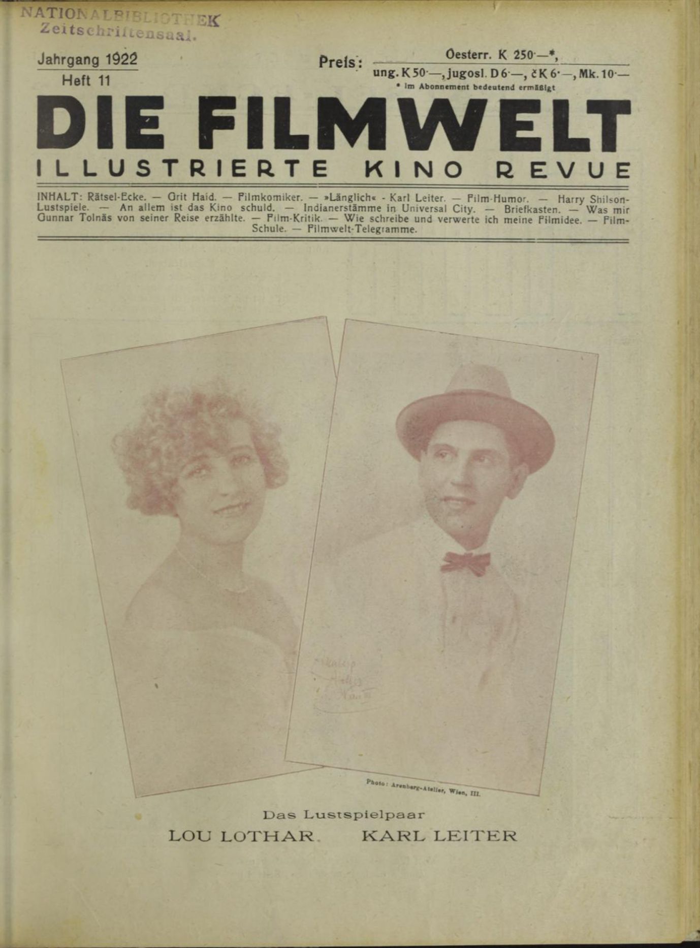FILMWELT | DIE magazine side cover Issue 11   1922