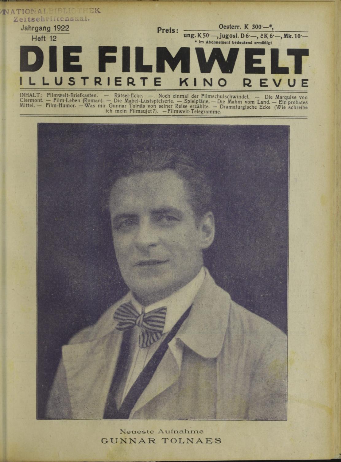 FILMWELT | DIE magazine side cover Issue 12   1922