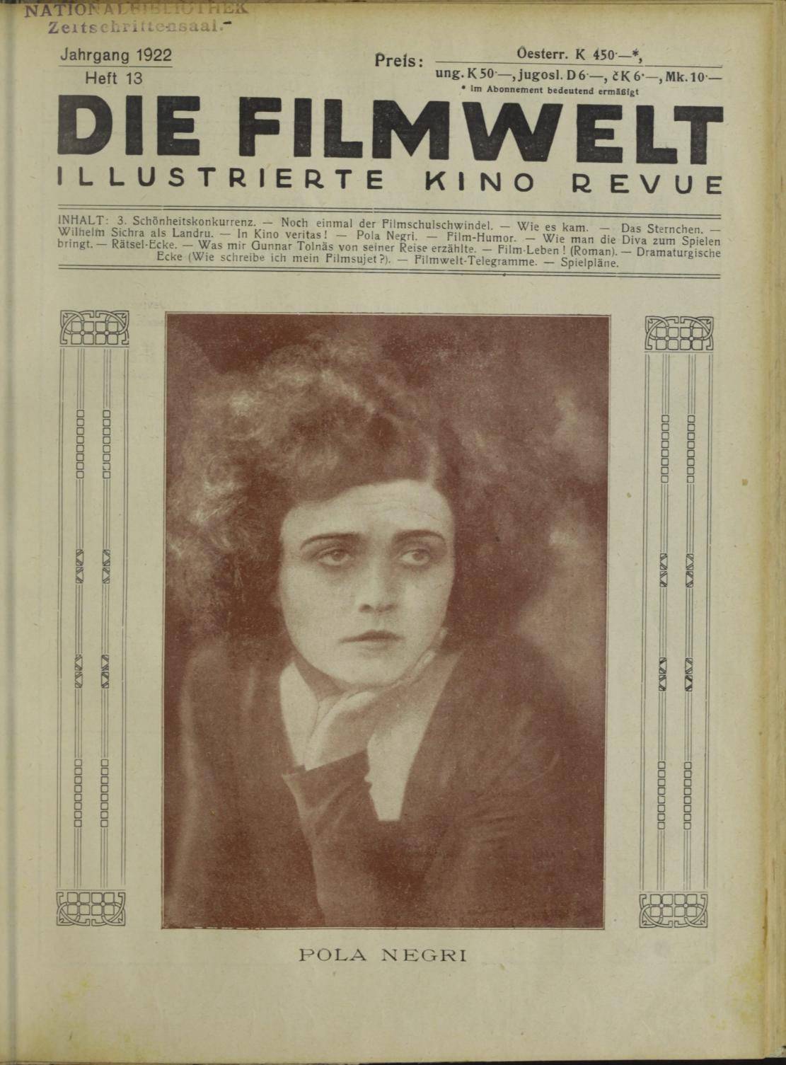 FILMWELT | DIE magazine side cover Issue 13   1922