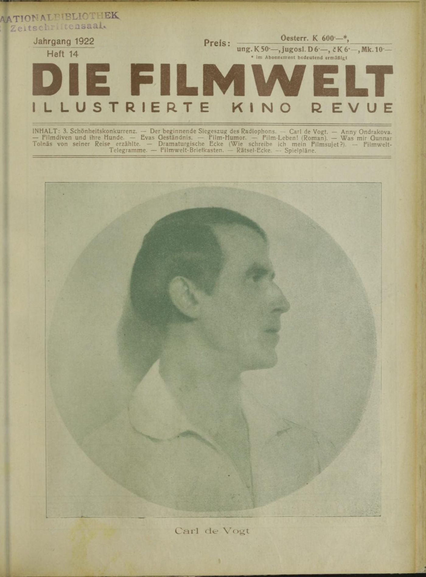 FILMWELT | DIE magazine side cover Issue 14   1922