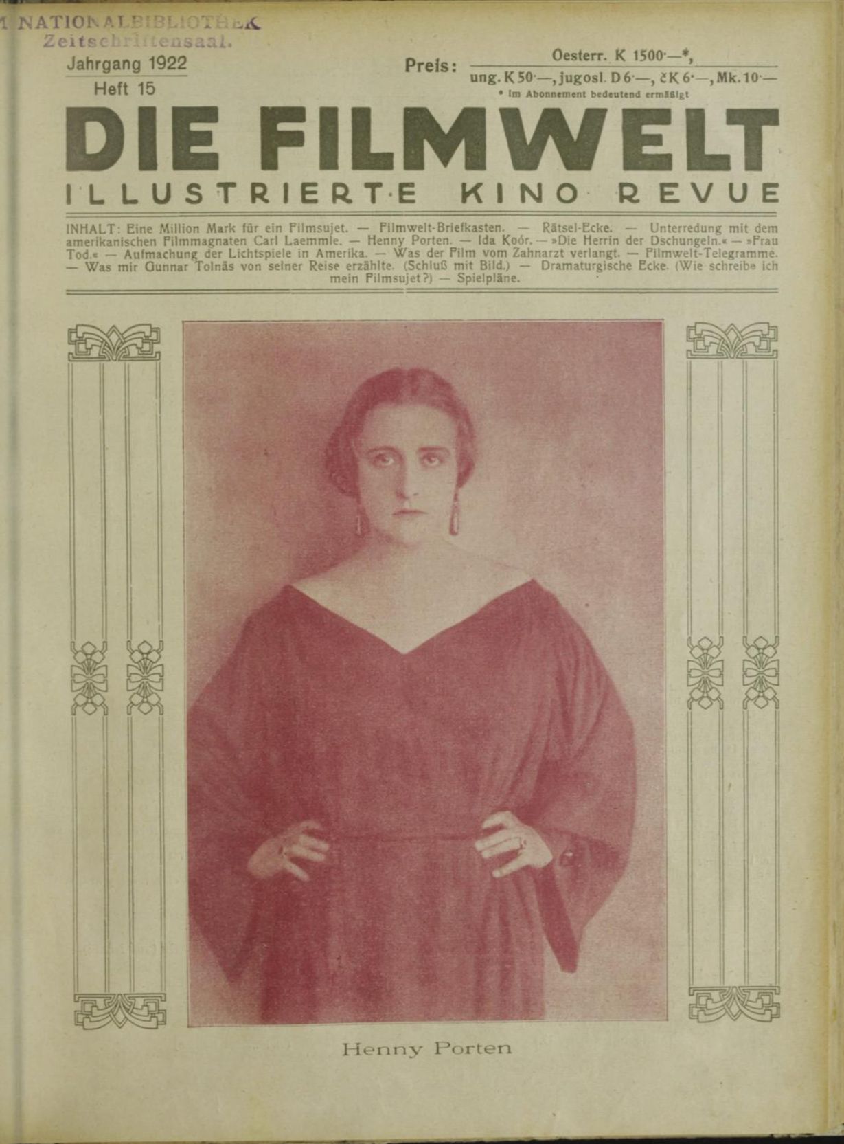FILMWELT | DIE magazine side cover Issue 15   1922