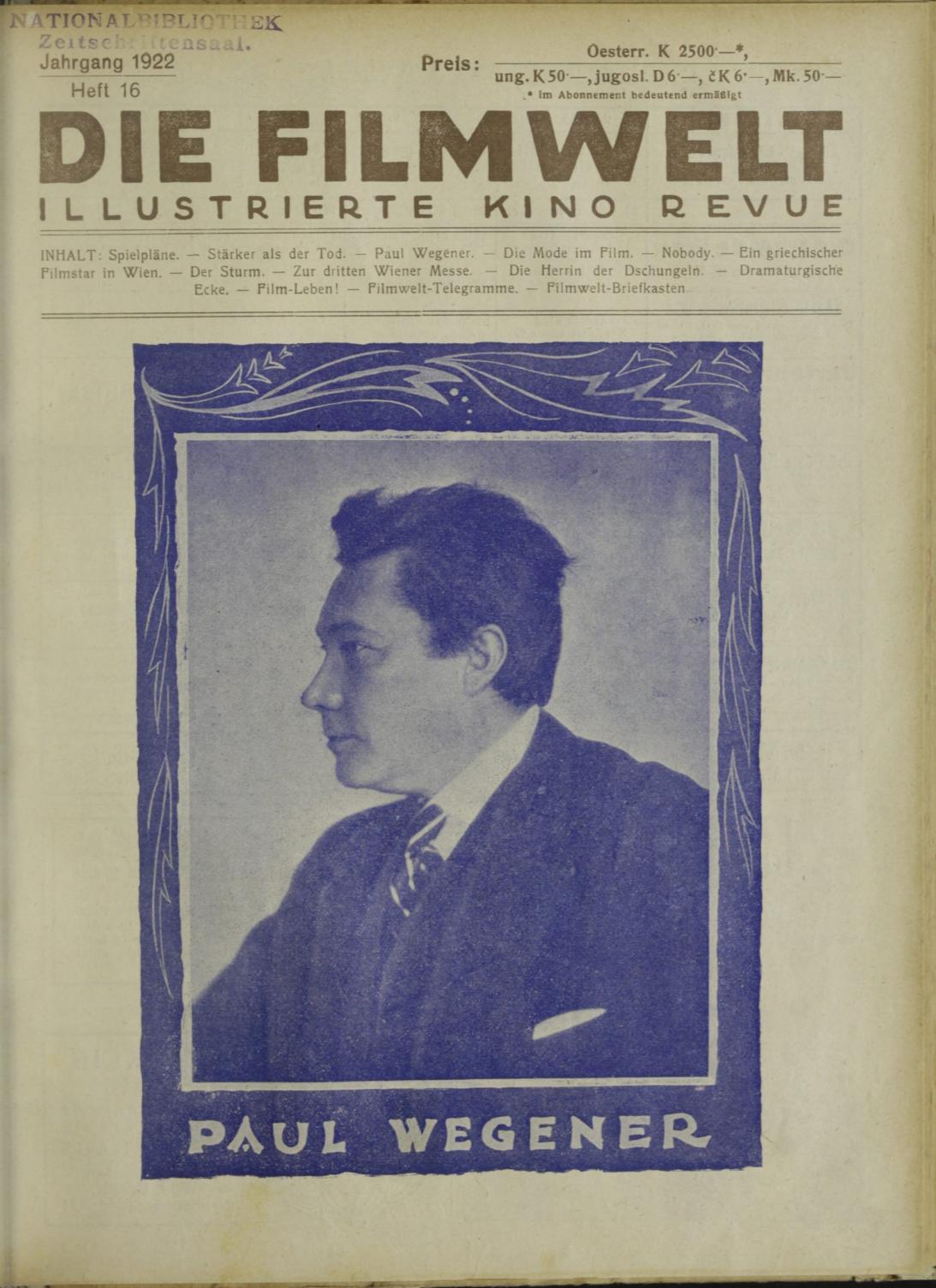 FILMWELT | DIE magazine side cover Issue 16   1922