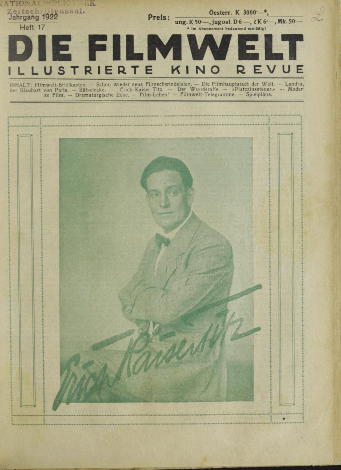 FILMWELT | DIE magazine side cover Issue 17   1922