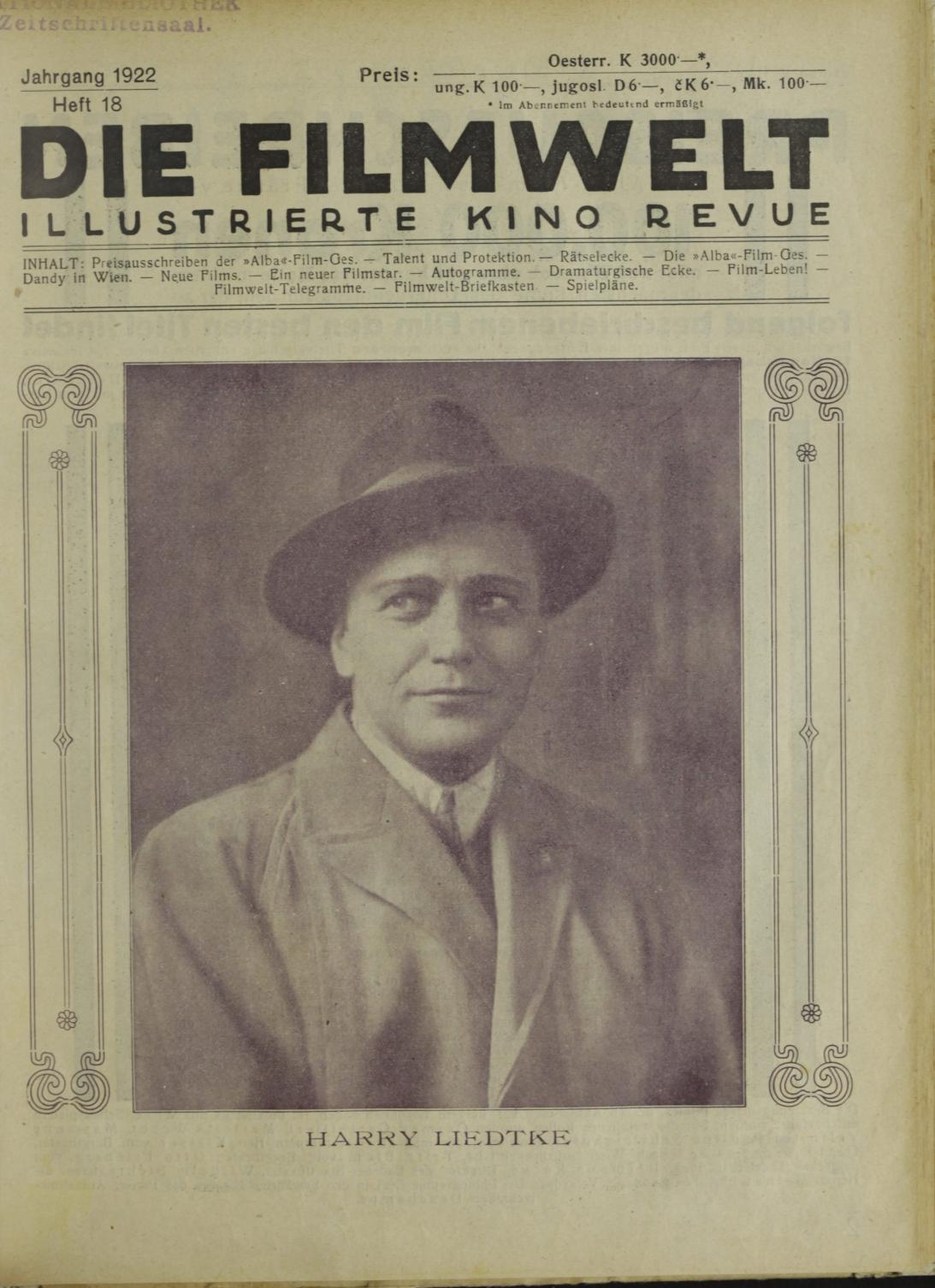 FILMWELT | DIE magazine side cover Issue 18   1922