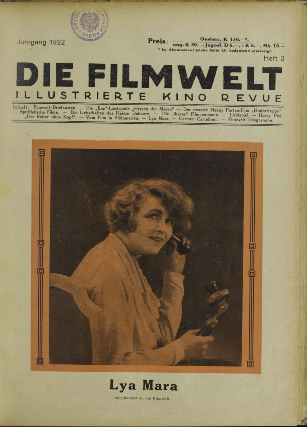 FILMWELT | DIE magazine side cover Issue 3   1922