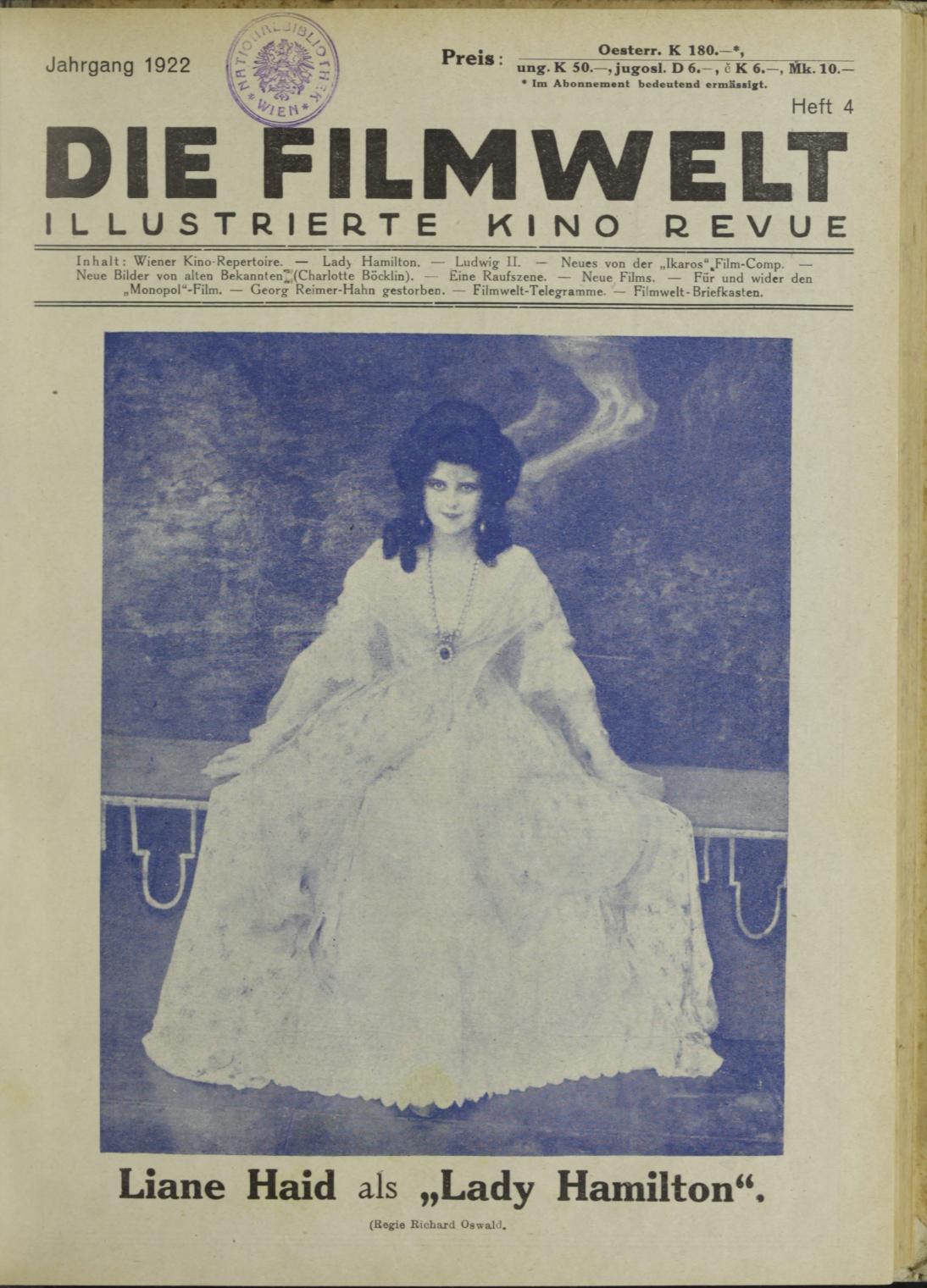 FILMWELT | DIE magazine side cover Issue 4   1922