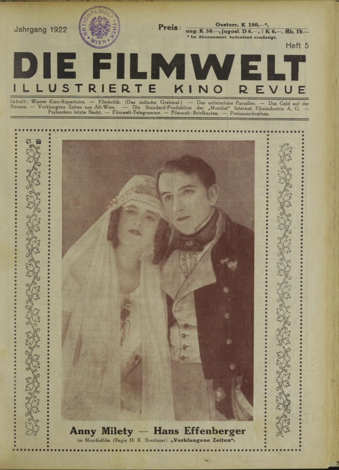 FILMWELT | DIE magazine side cover Issue 5   1922