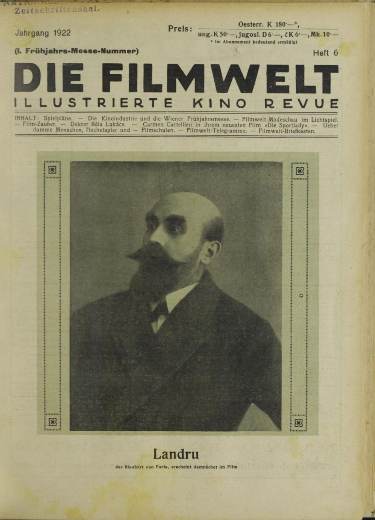 FILMWELT | DIE magazine side cover Issue 6   1922
