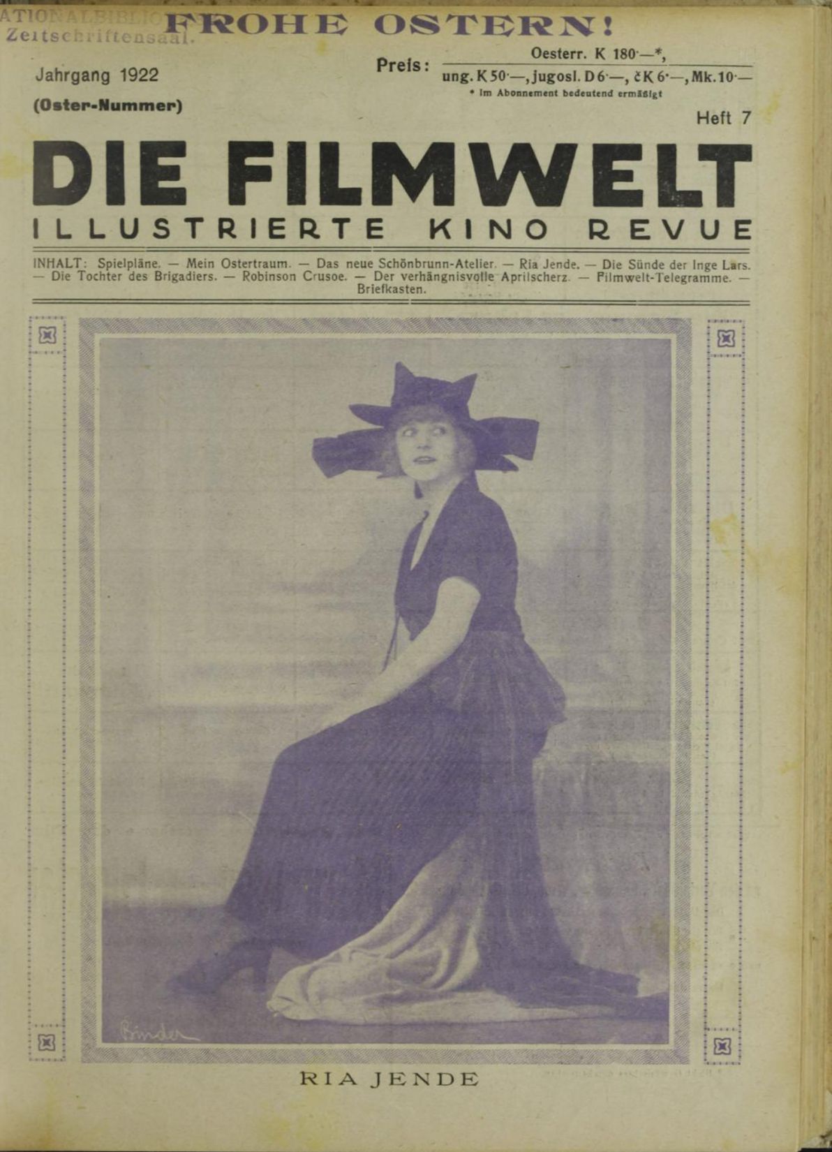 FILMWELT | DIE magazine side cover Issue 7   1922