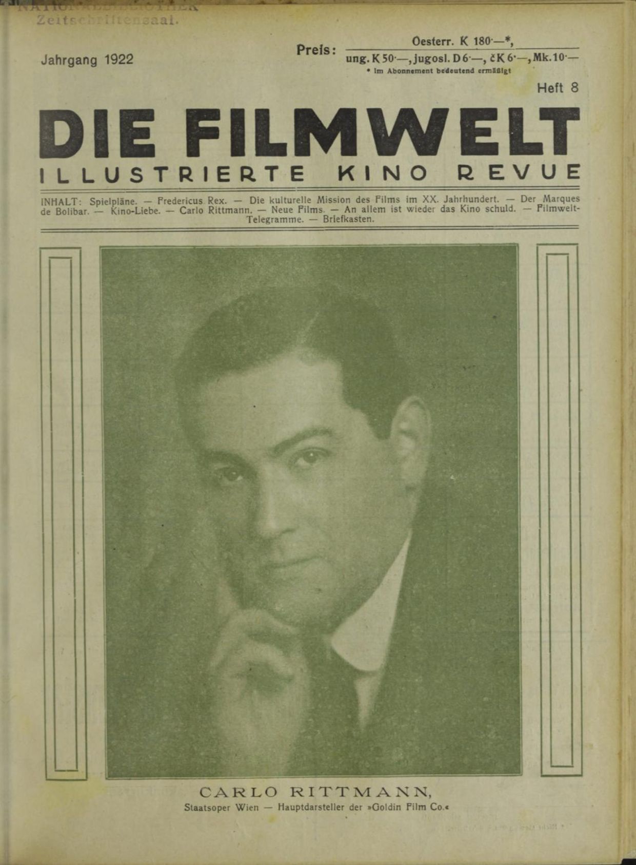FILMWELT | DIE magazine side cover Issue 8   1922