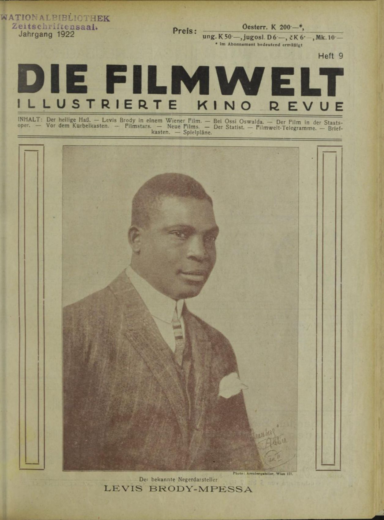 FILMWELT | DIE magazine side cover Issue 9   1922