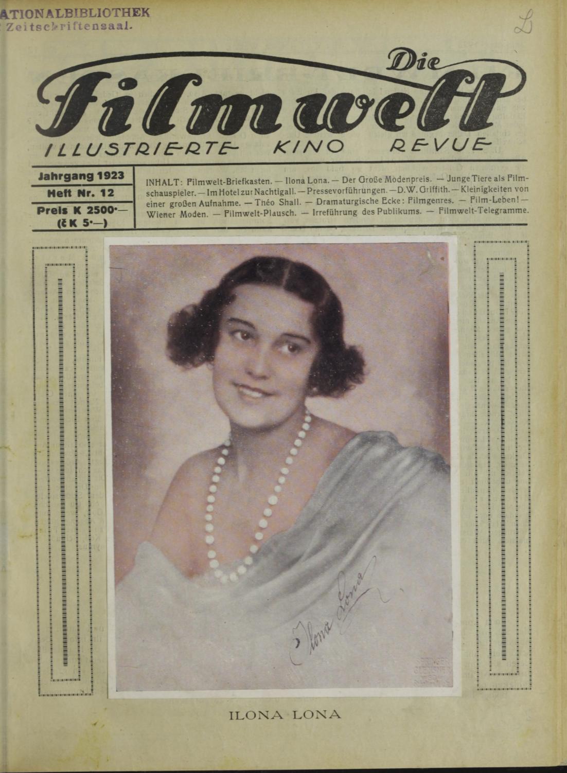 FILMWELT | DIE magazine side cover Issue 12   1923