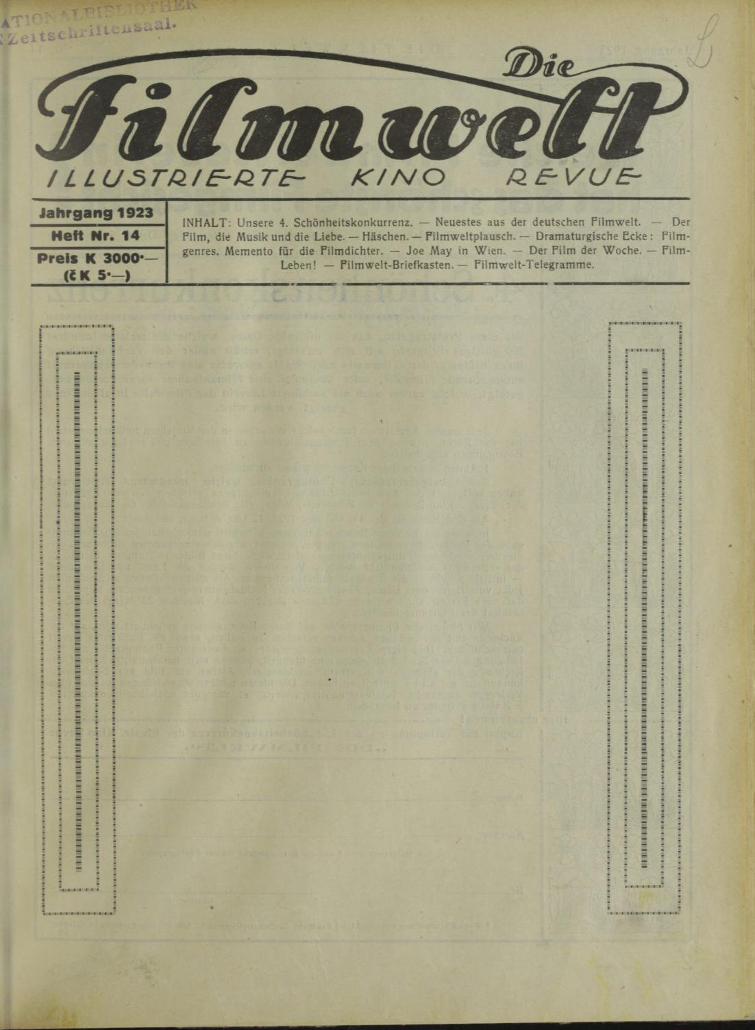 FILMWELT | DIE magazine side cover Issue 14   1923