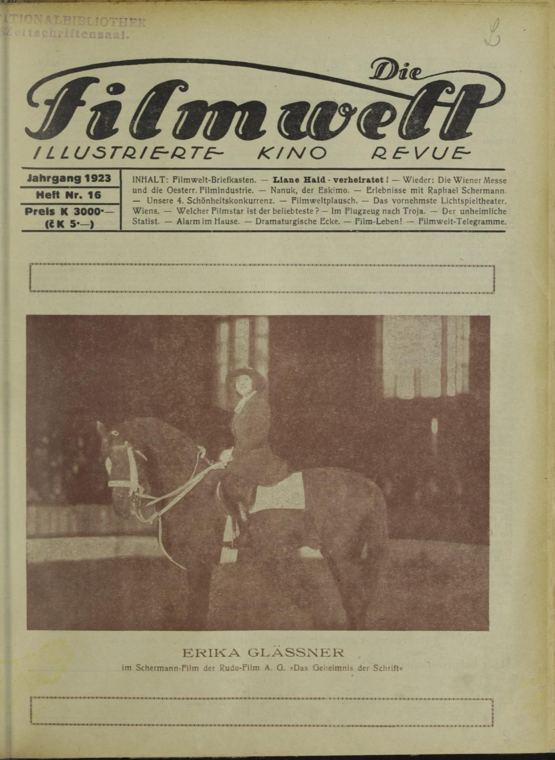 FILMWELT | DIE magazine side cover Issue 16   1923