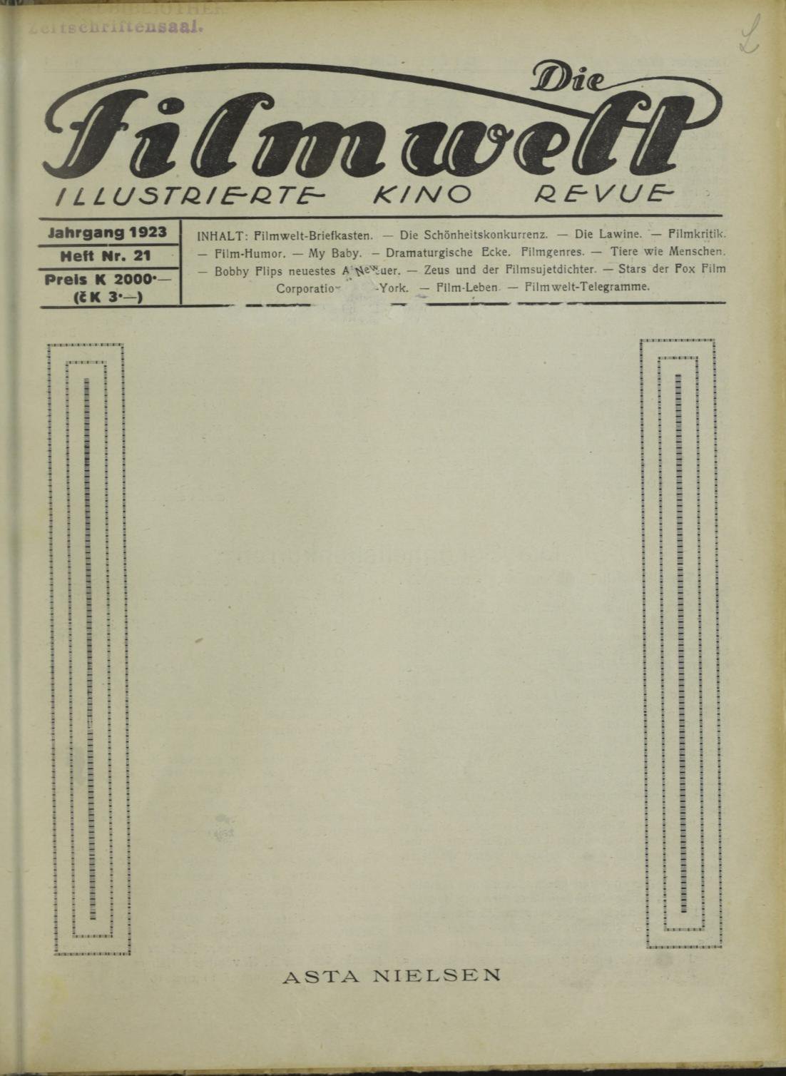 FILMWELT | DIE magazine side cover Issue 21   1923