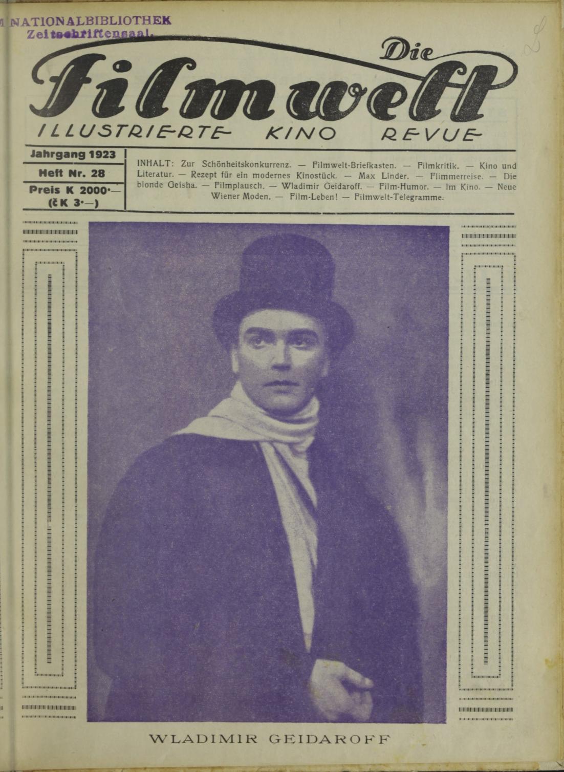 FILMWELT | DIE magazine side cover Issue 28   1923
