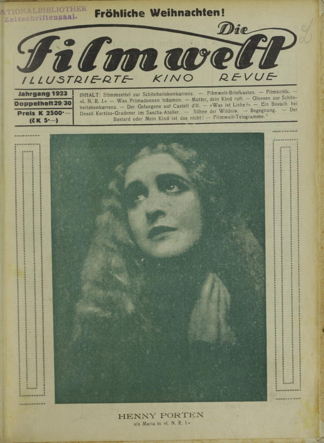 FILMWELT | DIE magazine side cover Issue 29   1923