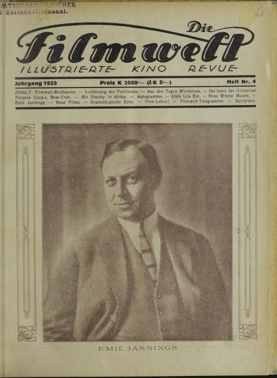 FILMWELT | DIE magazine side cover Issue 4   1923