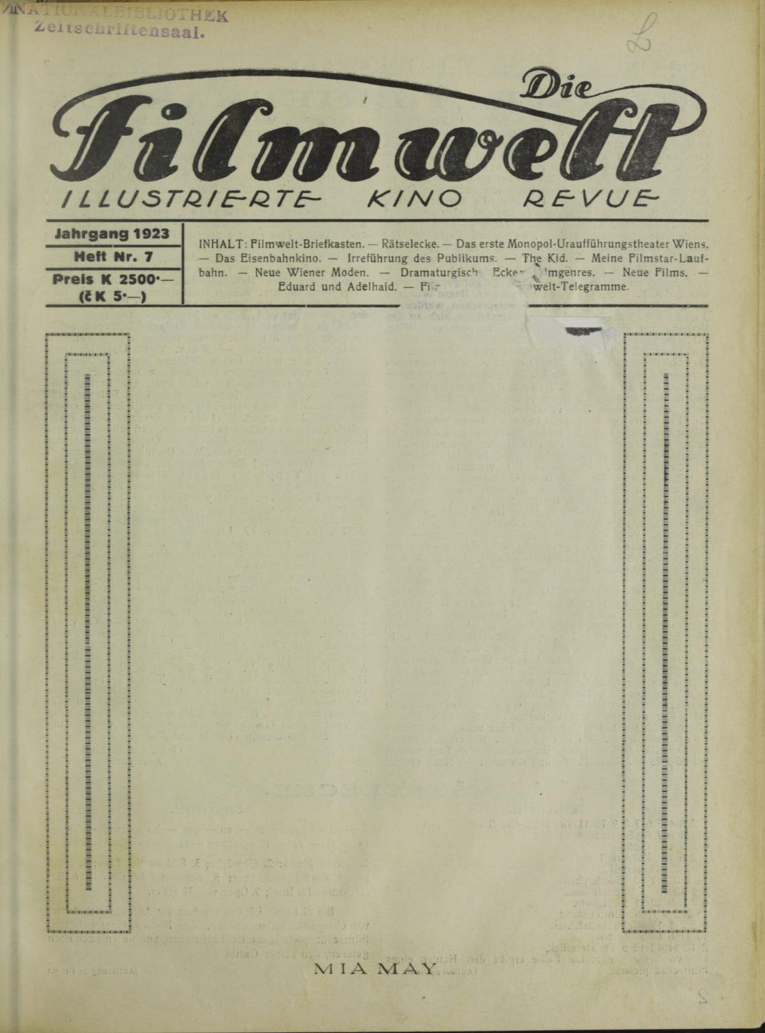 FILMWELT | DIE magazine side cover Issue 7   1923
