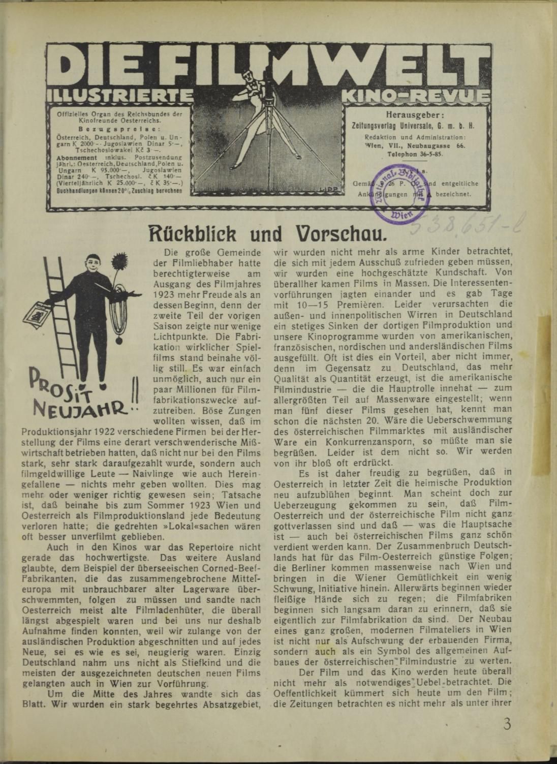 FILMWELT | DIE magazine side cover Issue 1   1924
