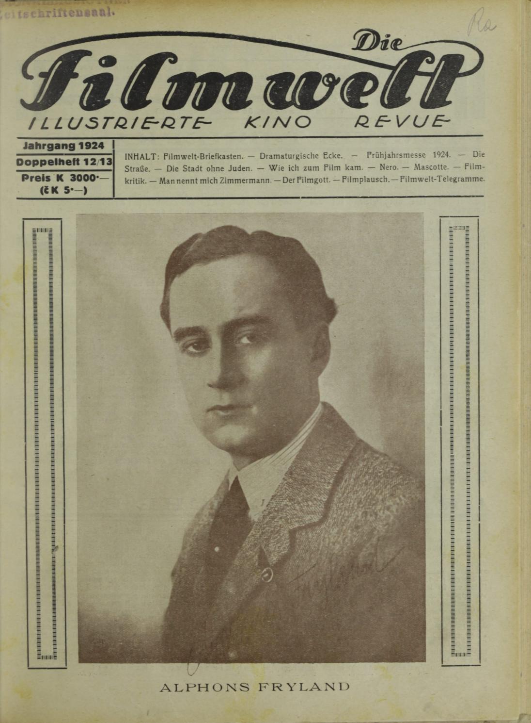 FILMWELT | DIE magazine side cover Issue 12   1924