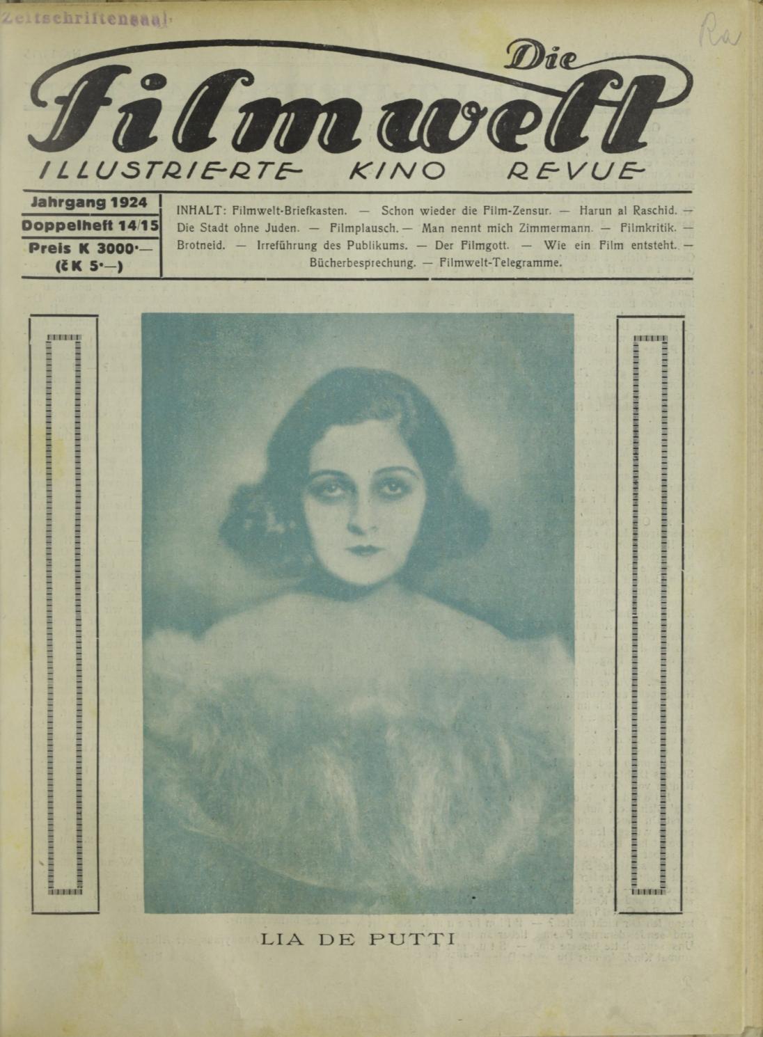 FILMWELT | DIE magazine side cover Issue 14   1924