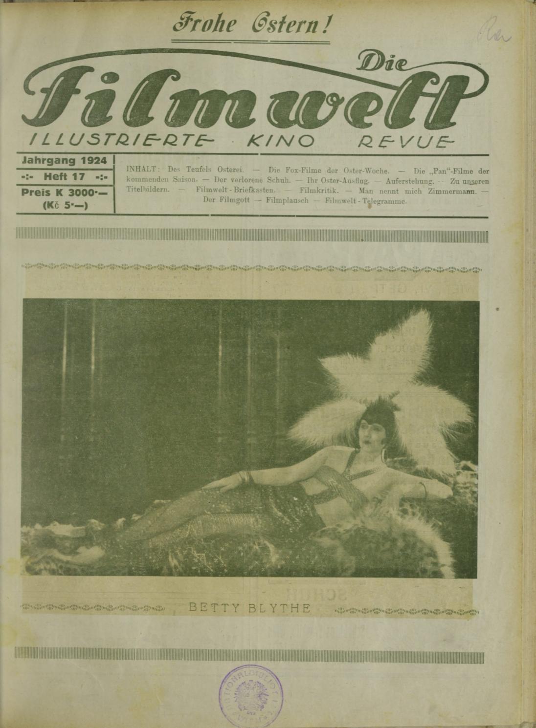 FILMWELT | DIE magazine side cover Issue 17   1924