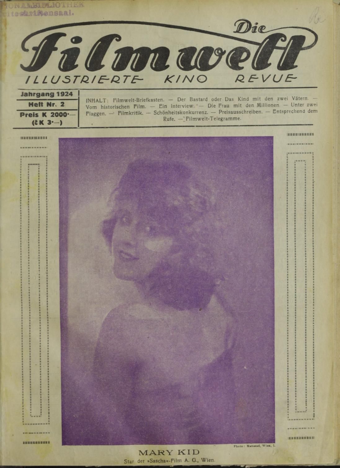 FILMWELT | DIE magazine side cover Issue 2   1924