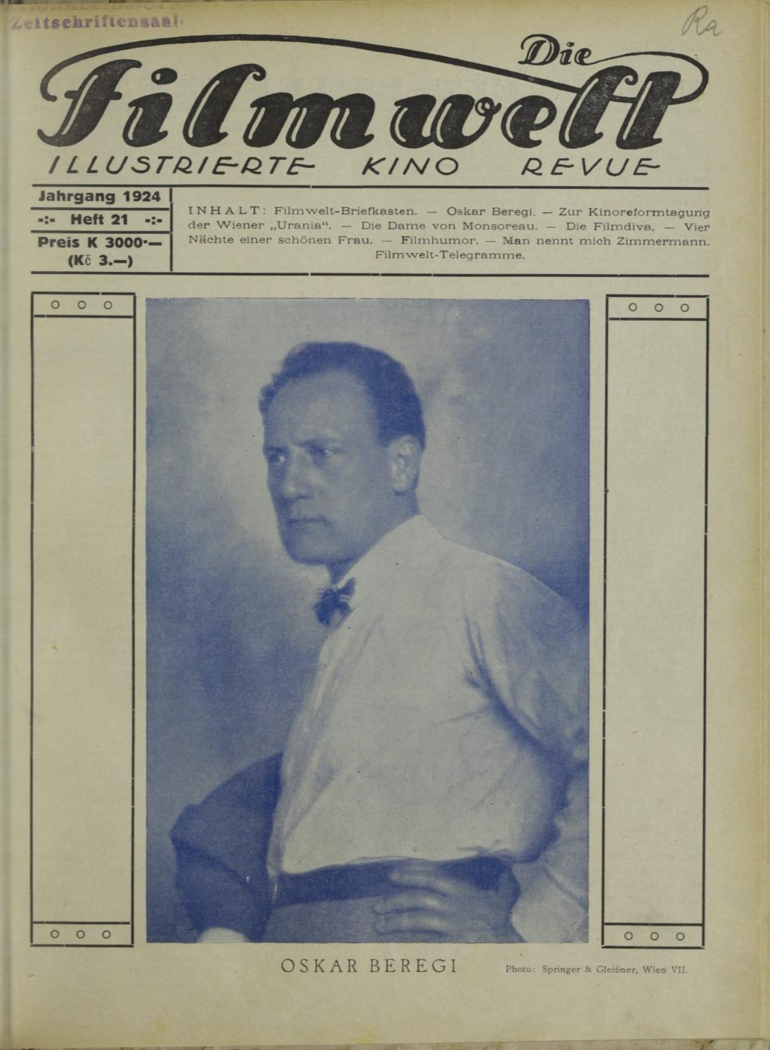 FILMWELT | DIE magazine side cover Issue 21   1924