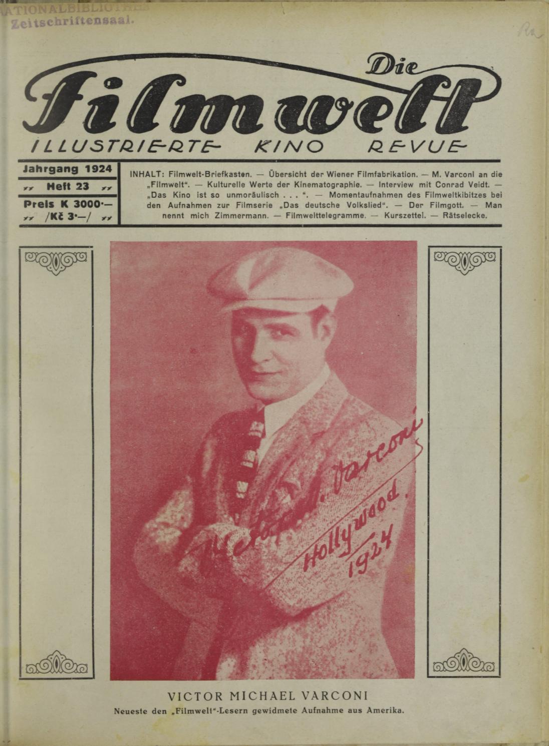FILMWELT | DIE magazine side cover Issue 23   1924