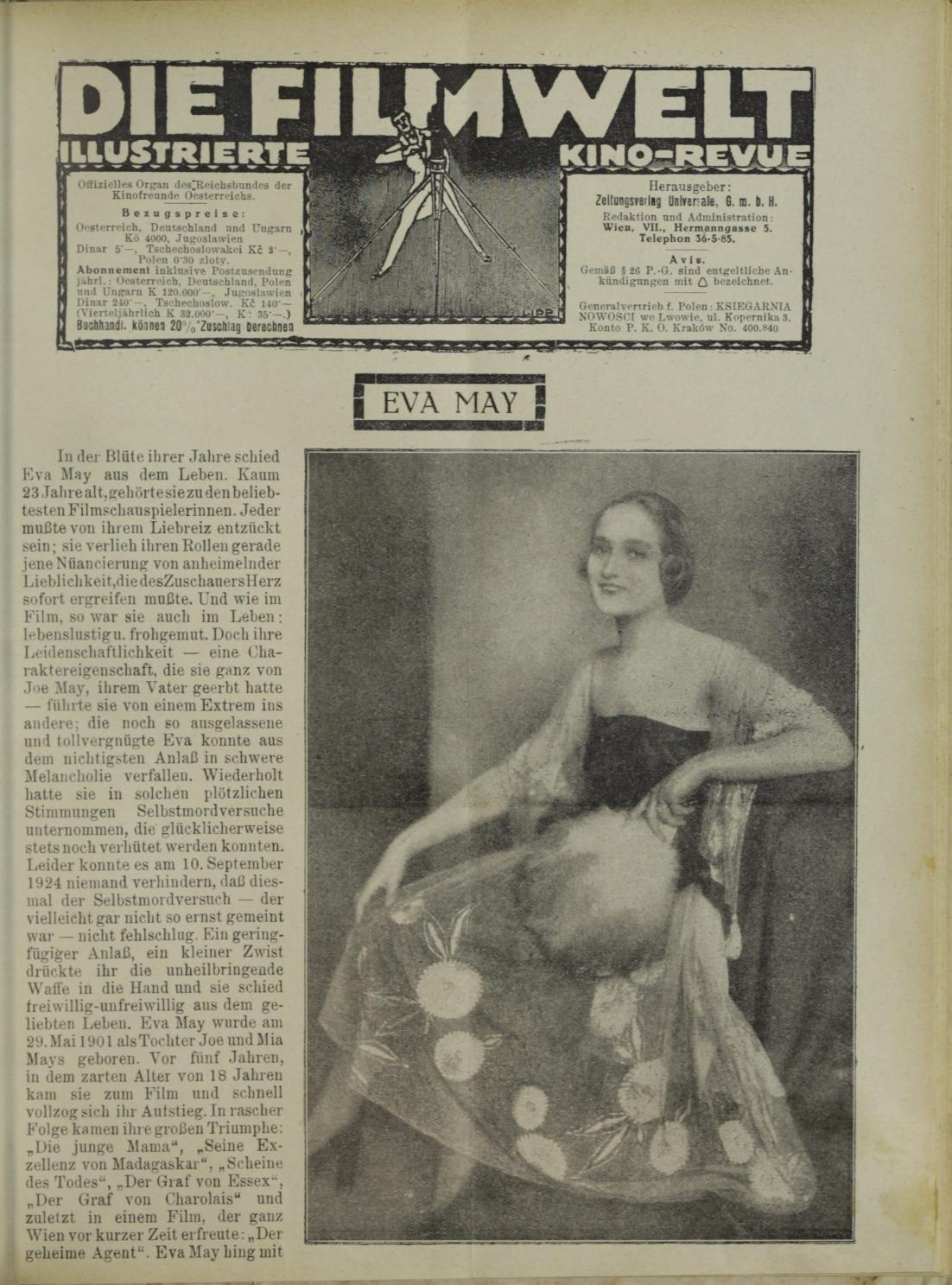 FILMWELT | DIE magazine side cover Issue 27   1924