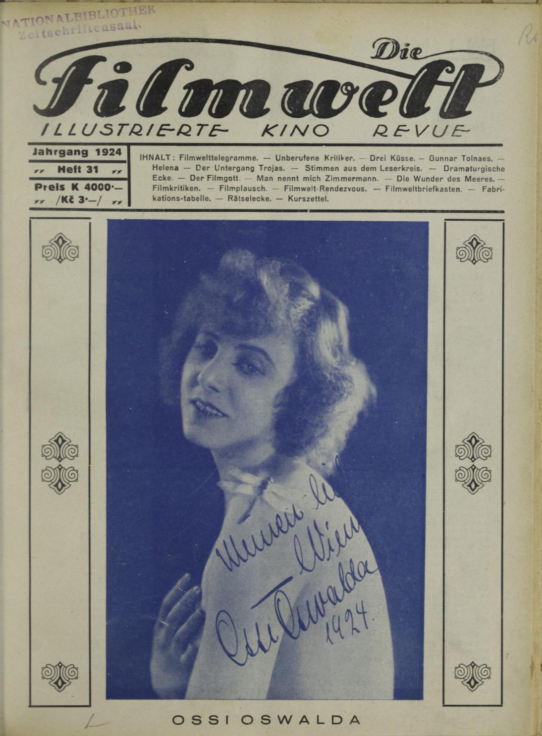 FILMWELT | DIE magazine side cover Issue 31   1924