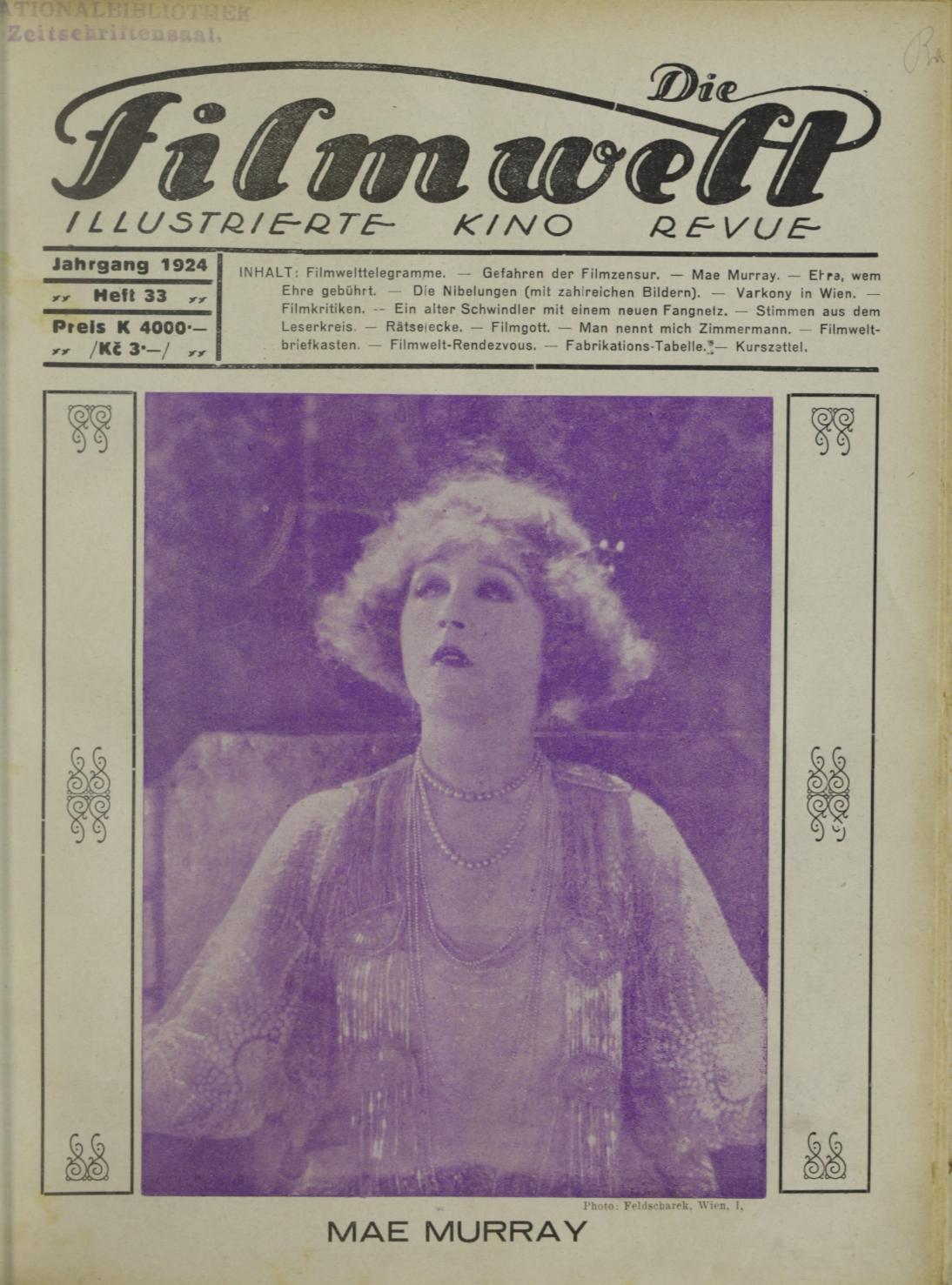 FILMWELT | DIE magazine side cover Issue 33   1924