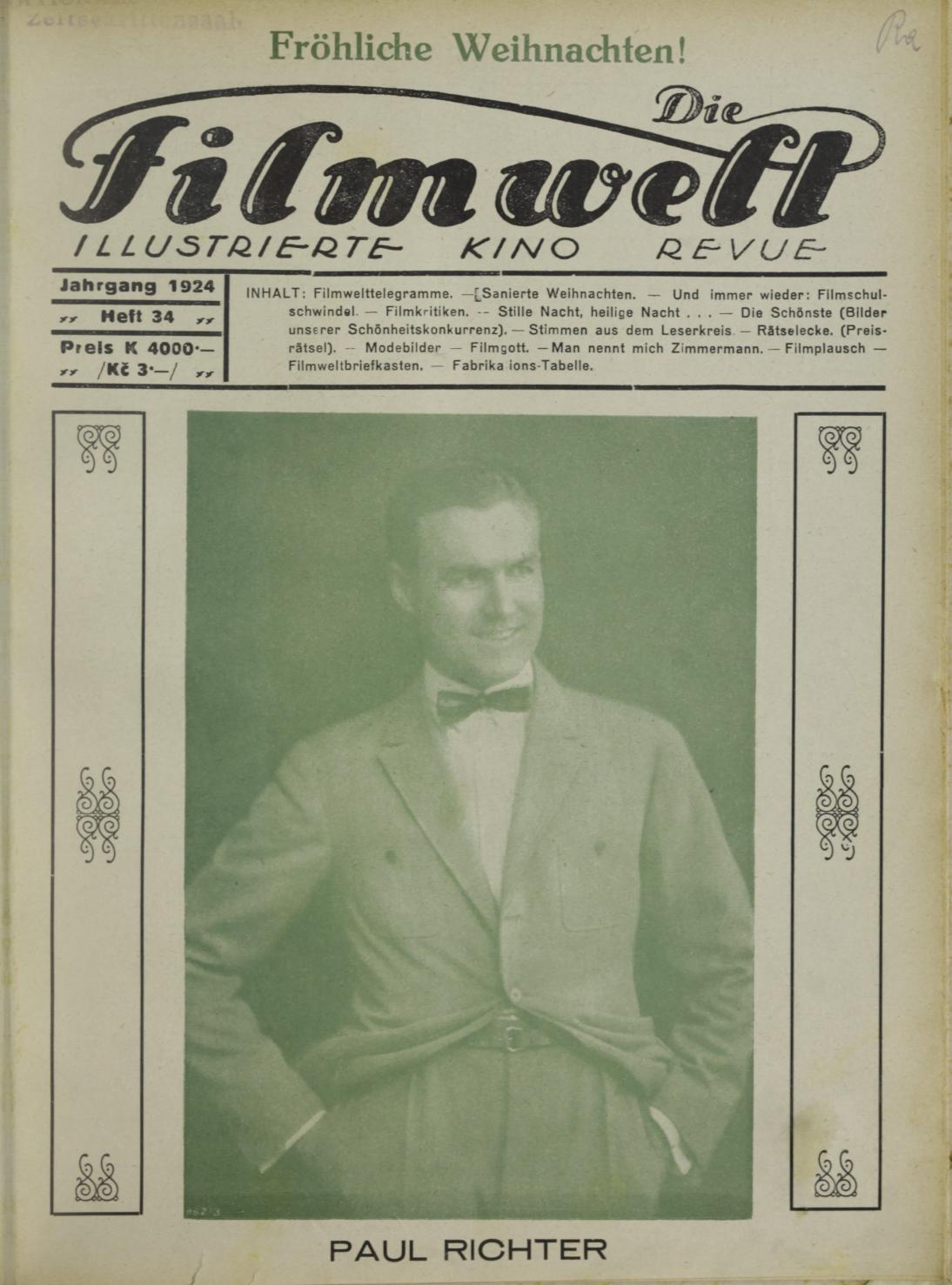 FILMWELT | DIE magazine side cover Issue 34   1924